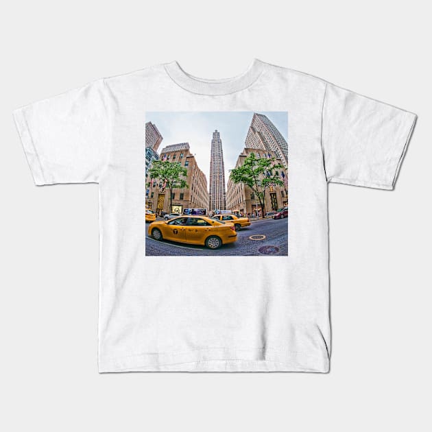 Fisheye view of Rockefeller Center, New York City Kids T-Shirt by millroadgirl